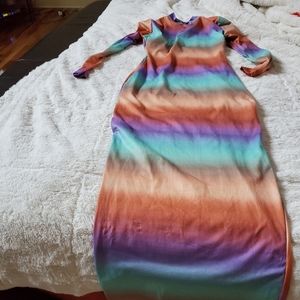 Long flattering multi color dress.